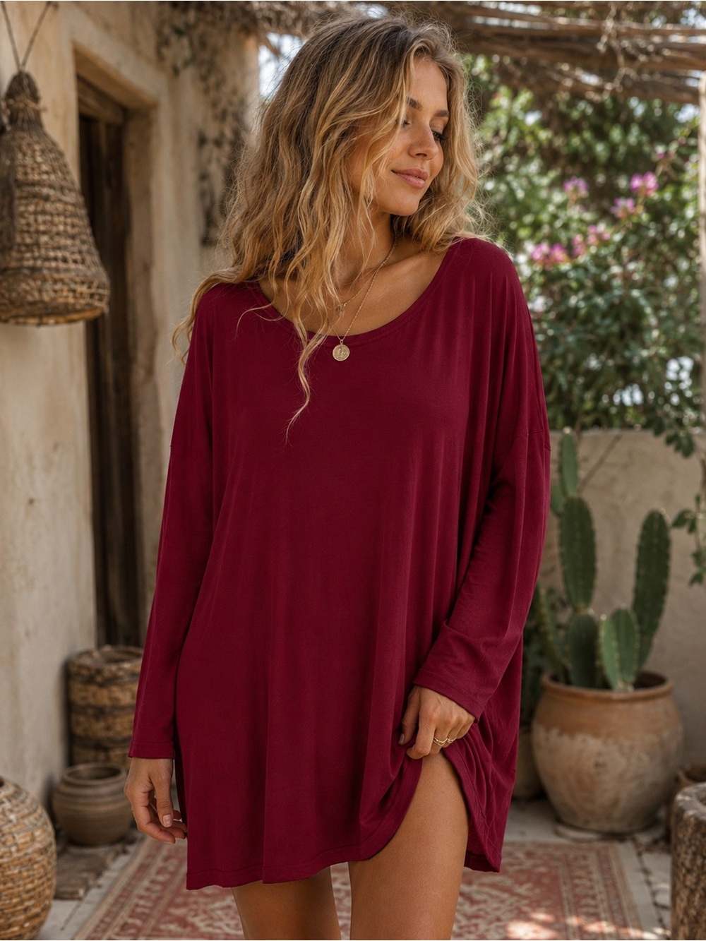 Red Bamboo Relaxed Knit Dress